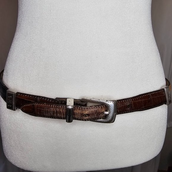 Brighton Accessories - Brighton Women's Leather Belt Large Multi Colored Silver Conchos Scroll Design